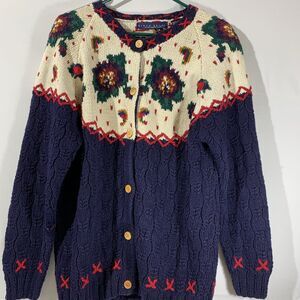 Birch Bros Vintage Hand Knitted Cardigan Sweater Womens Size Medium